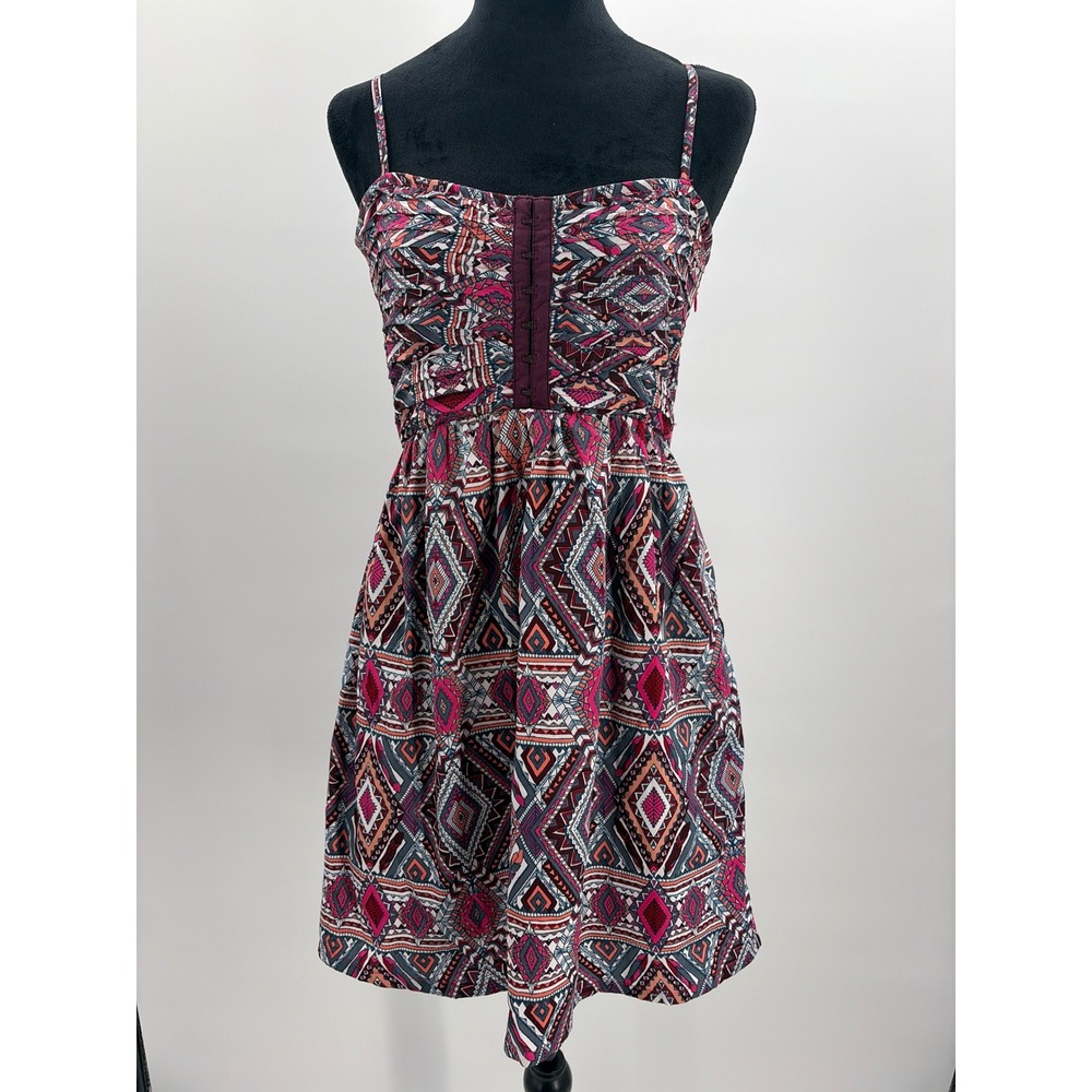 Billabong Womens Geometric Tribal Print Mini Dress Pink Purple ID20UODO Large‎